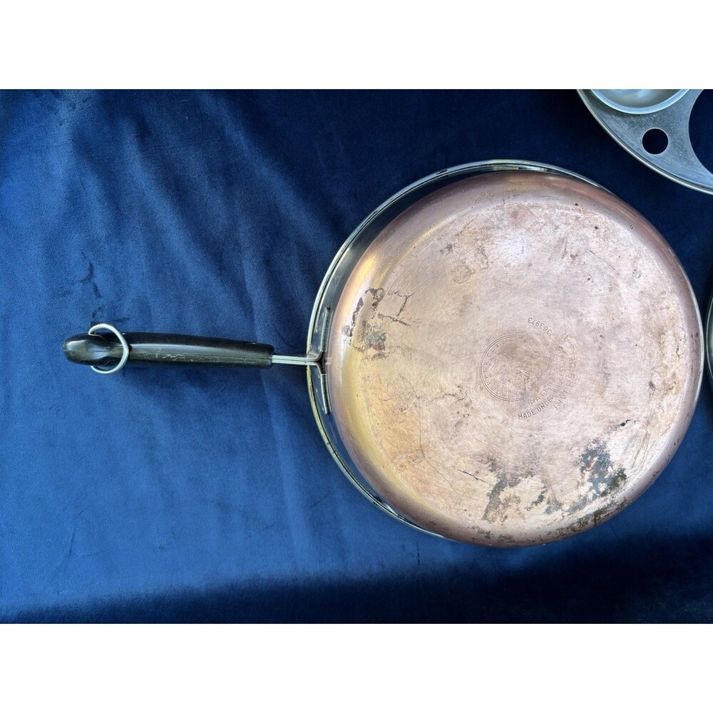 VTG Pre 1968 Revere Ware Copper Bottom 10" Skillet W/ 6 Cup Egg Poacher Clean! - Picture 4 of 16